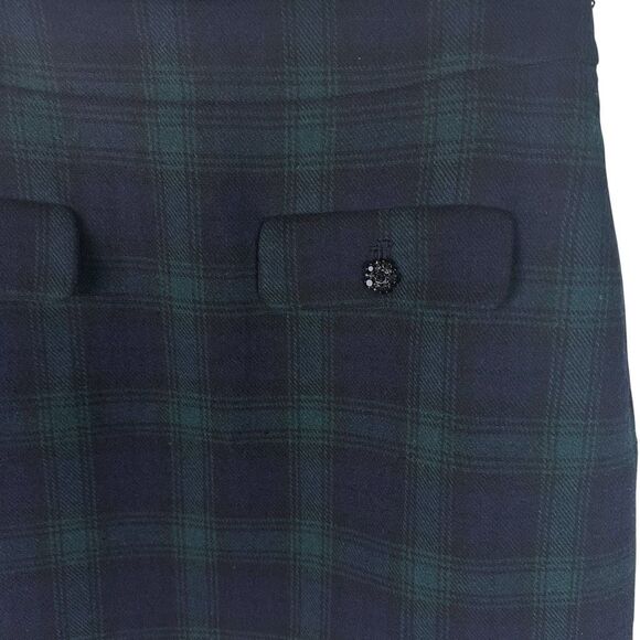 Loft Petite Plaid Button Trim Shift Skirt 10P Green Blue - Picture 9 of 11